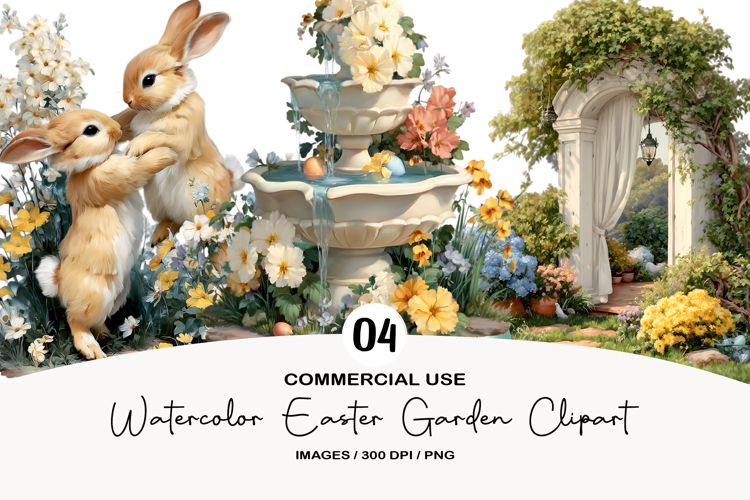 Watercolor Easter Garden Clipart