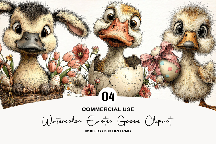 Watercolor Easter Goose Clipart