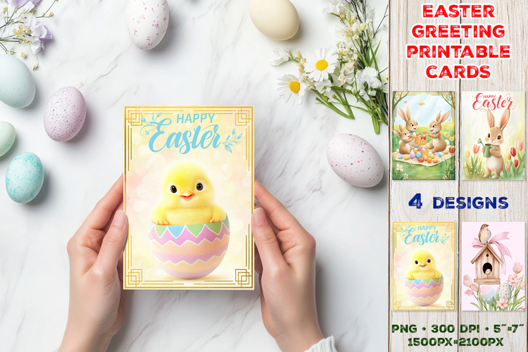 Cute Easter Greeting Cards. Printable Happy Easter Design