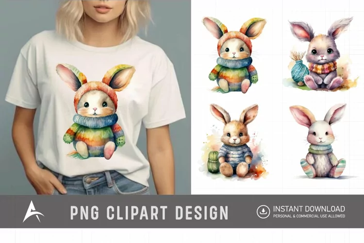 Watercolor Easter Knitted Bunny Clipart