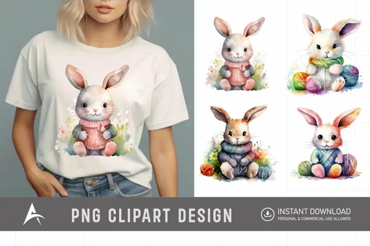 Watercolor Easter Knitted Bunny Clipart