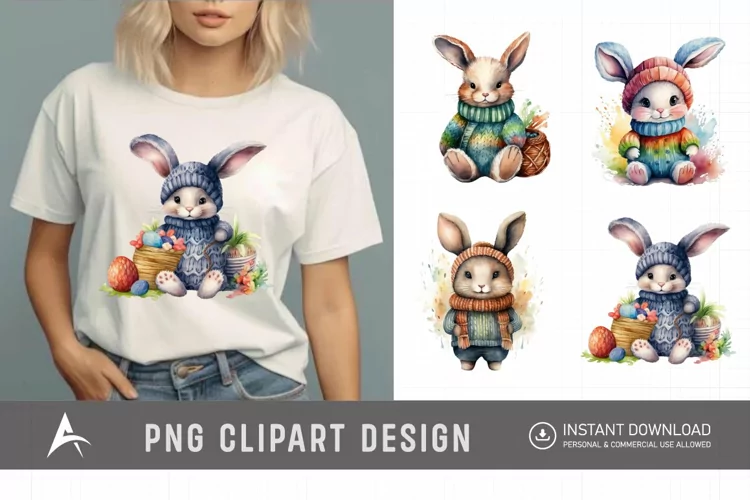 Watercolor Easter Knitted Bunny Clipart