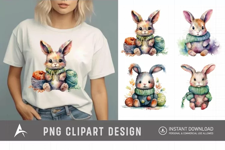Watercolor Easter Knitted Bunny Clipart