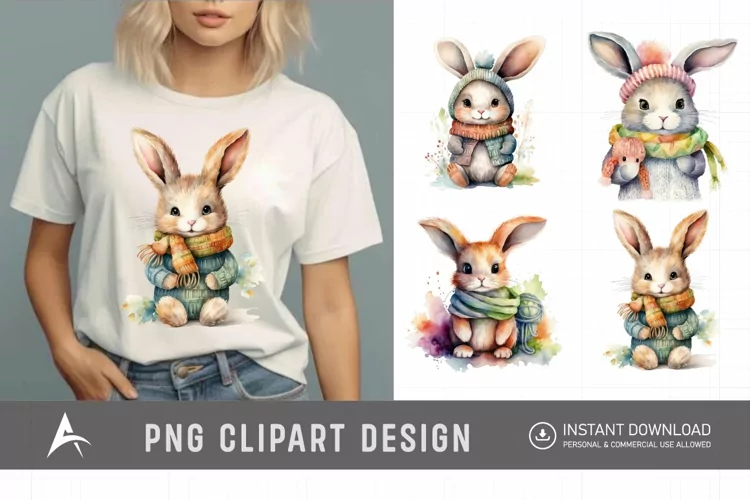 Watercolor Easter Knitted Bunny Clipart