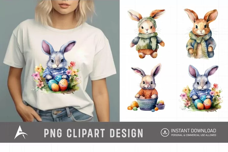 Watercolor Easter Knitted Bunny Clipart