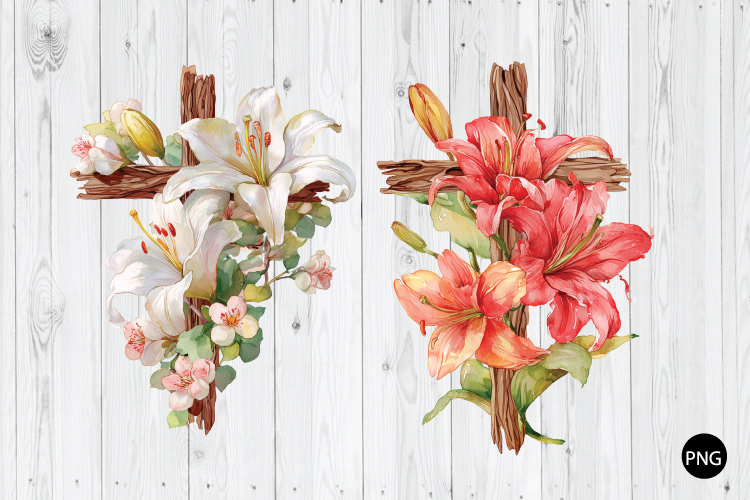 Easter Lily Cross PNG, Easter Cross PNG
