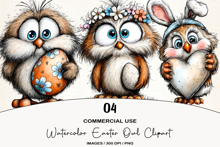Watercolor Easter Owl Clipart