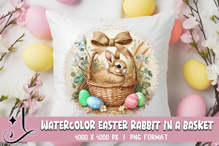Watercolor Easter Rabbit In a Basket - Easter Sublimation