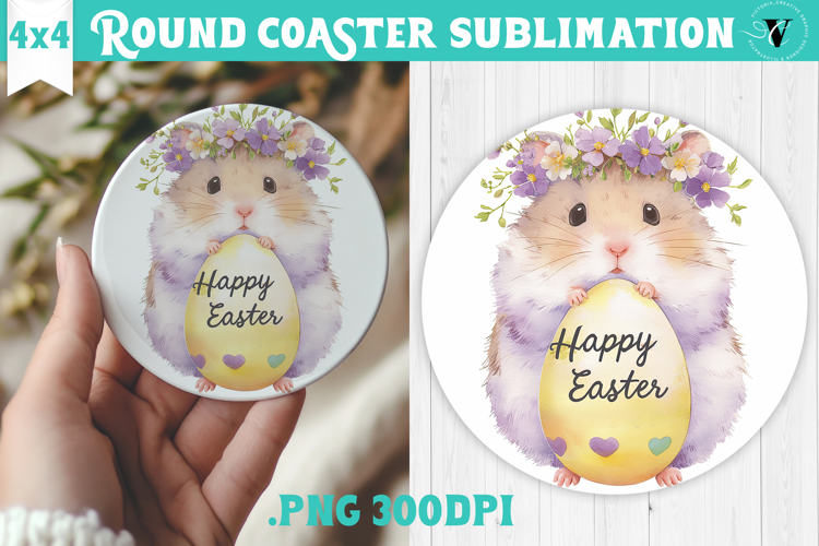 Easter Round Coaster | Watercolor Hamster | Happy Easter