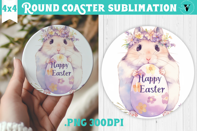 Easter Round Coaster | Watercolor Hamster | Happy Easter