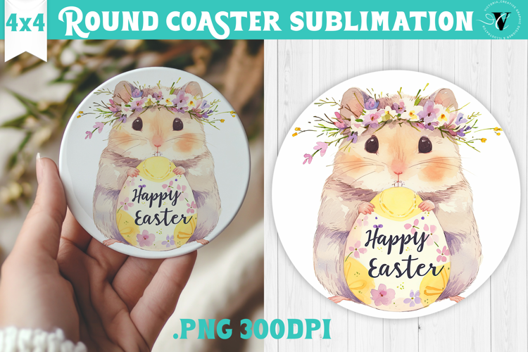 Easter Round Coaster | Watercolor Hamster | Happy Easter