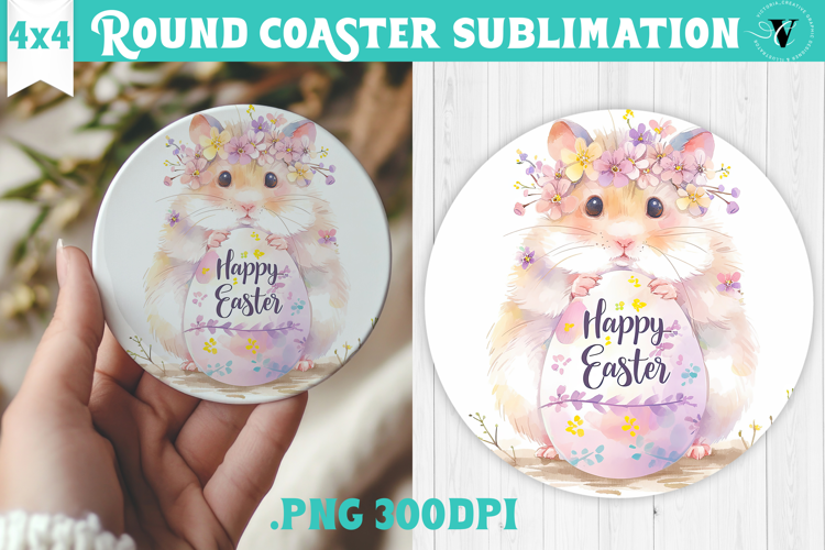 Easter Round Coaster | Watercolor Hamster | Happy Easter