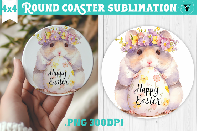 Easter Round Coaster | Watercolor Hamster | Happy Easter