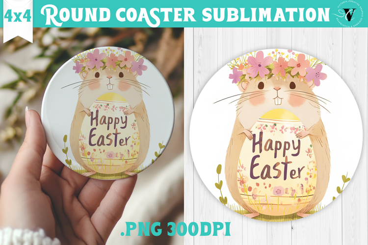 Easter Round Coaster | Watercolor Hamster | Happy Easter