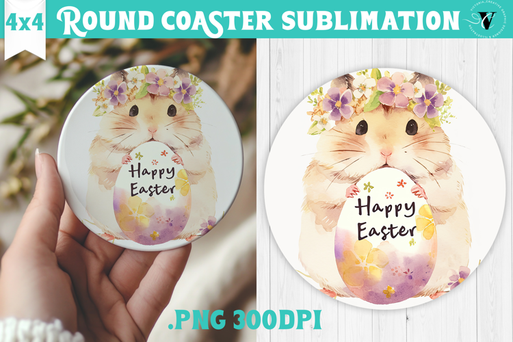 Easter Round Coaster | Watercolor Hamster | Happy Easter