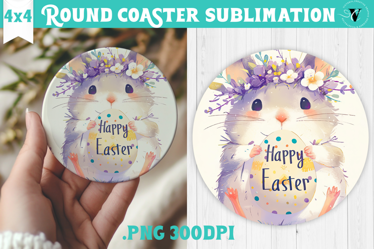 Easter Round Coaster | Watercolor Hamster | Happy Easter