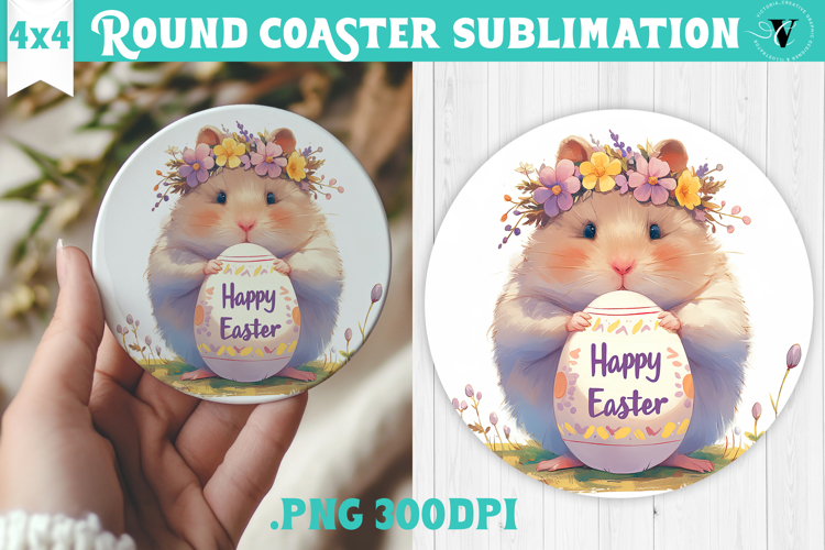 Easter Round Coaster | Watercolor Hamster | Happy Easter