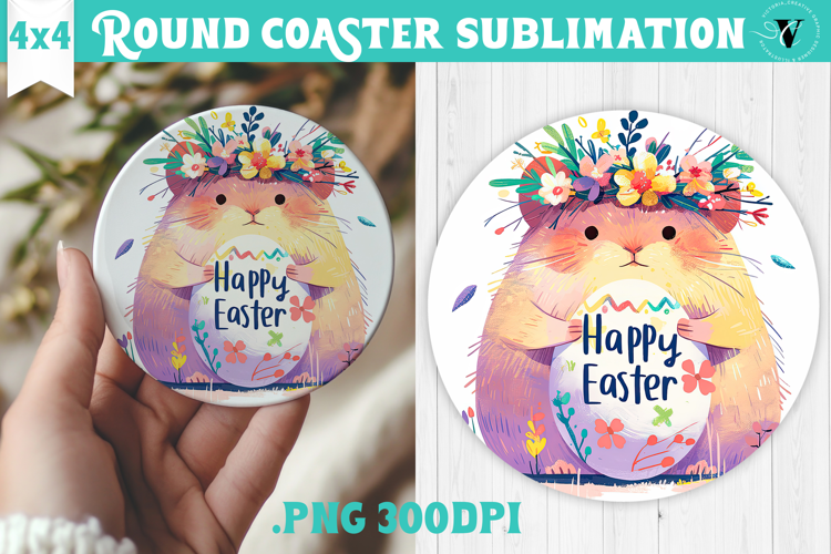 Easter Round Coaster | Watercolor Hamster | Happy Easter