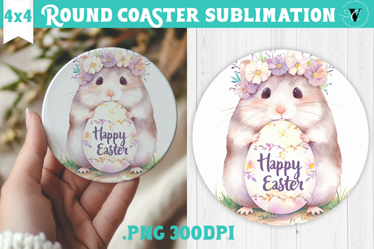 Easter Round Coaster | Watercolor Hamster | Happy Easter