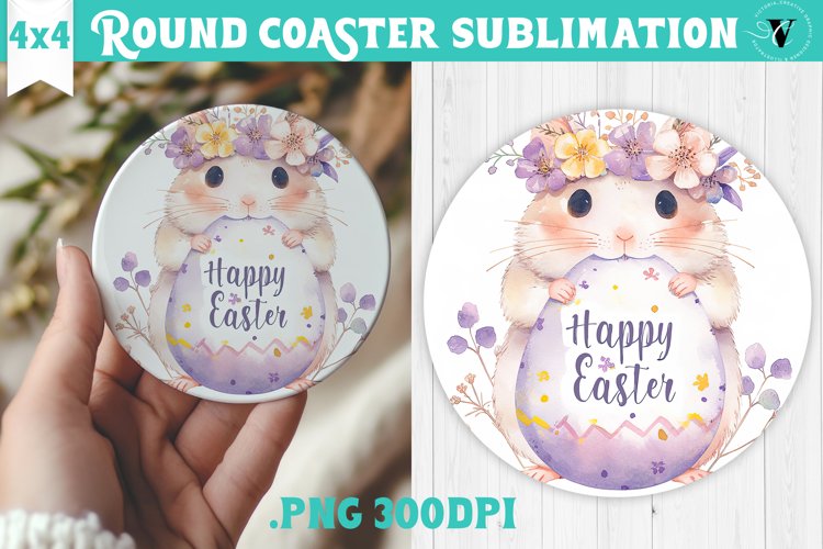 Easter Round Coaster | Watercolor Hamster | Happy Easter