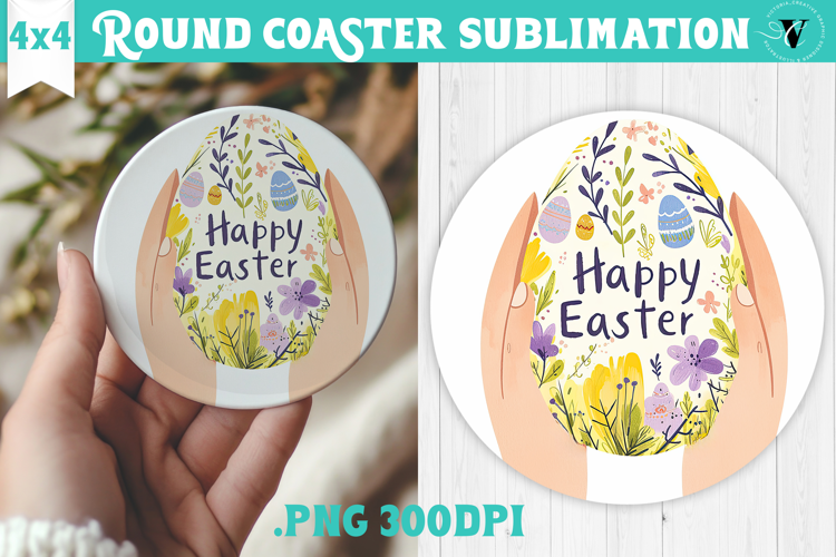 Easter Round Coaster | Watercolor Egg | Happy Easter