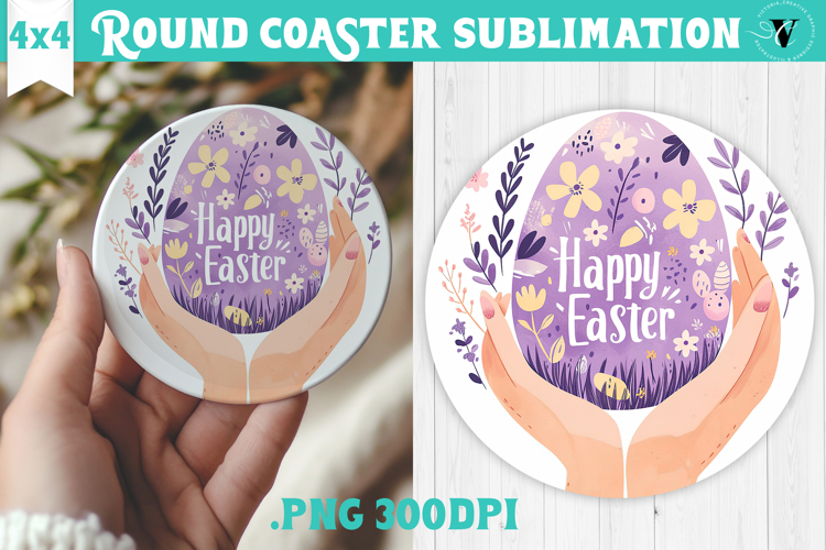 Easter Round Coaster | Watercolor Egg | Happy Easter example image 1