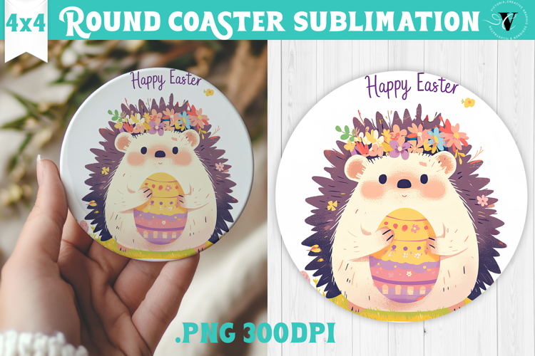 Easter Round Coaster | Watercolor Hedgehog | Happy Easter