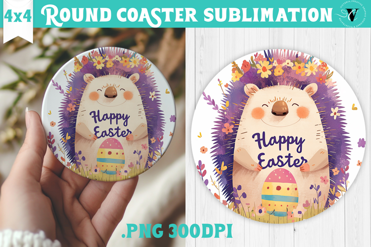 Easter Round Coaster | Watercolor Hedgehog | Happy Easter