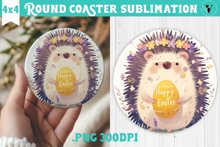 Easter Round Coaster | Watercolor Hedgehog | Happy Easter