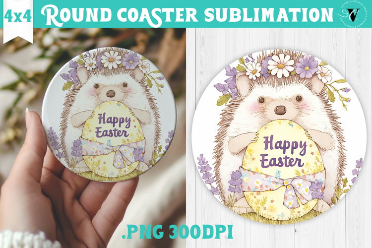 Easter Round Coaster | Watercolor Hedgehog | Happy Easter
