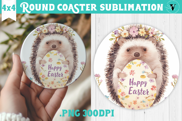 Easter Round Coaster | Watercolor Hedgehog | Happy Easter