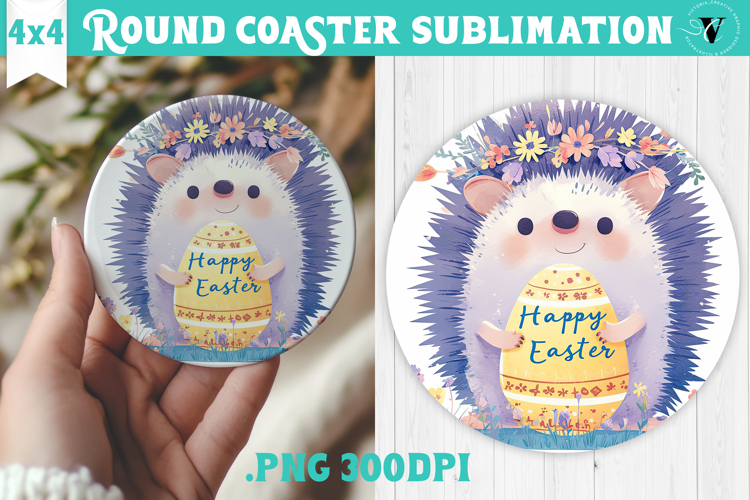 Easter Round Coaster | Watercolor Hedgehog | Happy Easter
