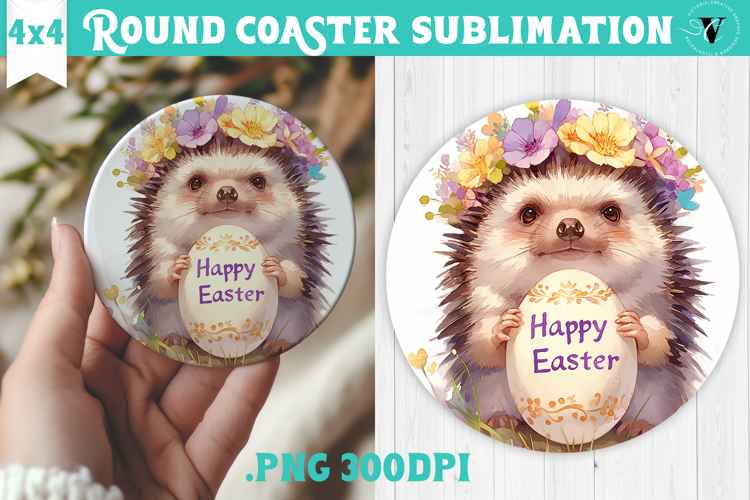 Easter Round Coaster | Watercolor Hedgehog | Happy Easter