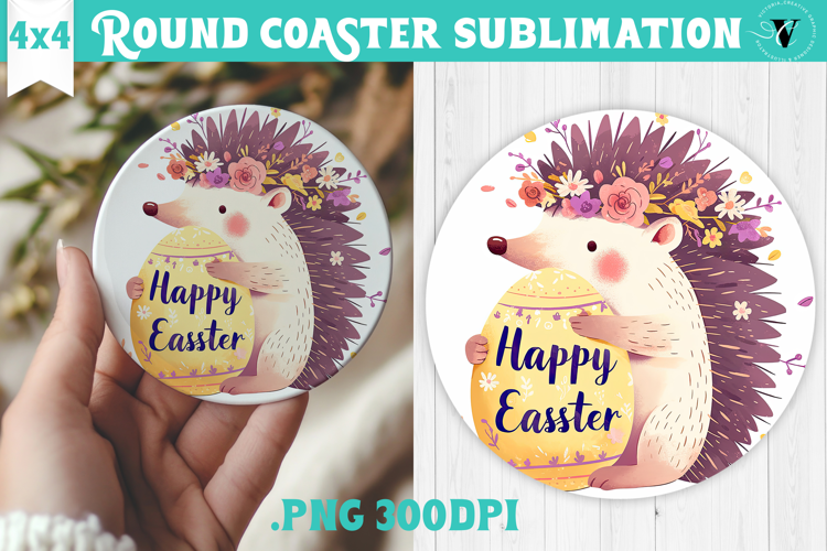 Easter Round Coaster | Watercolor Hedgehog | Happy Easter