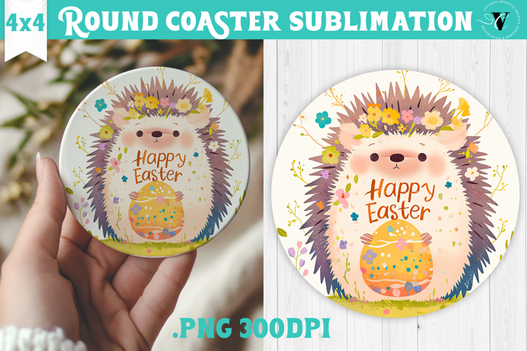 Easter Round Coaster | Watercolor Hedgehog | Happy Easter