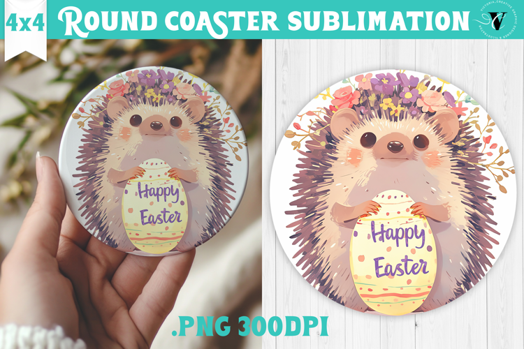 Easter Round Coaster | Watercolor Hedgehog | Happy Easter