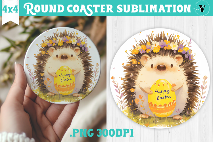 Easter Round Coaster | Watercolor Hedgehog | Happy Easter
