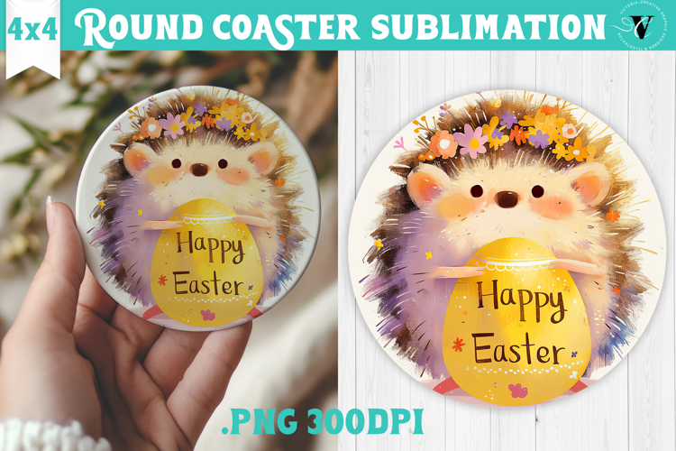 Easter Round Coaster | Watercolor Hedgehog | Happy Easter