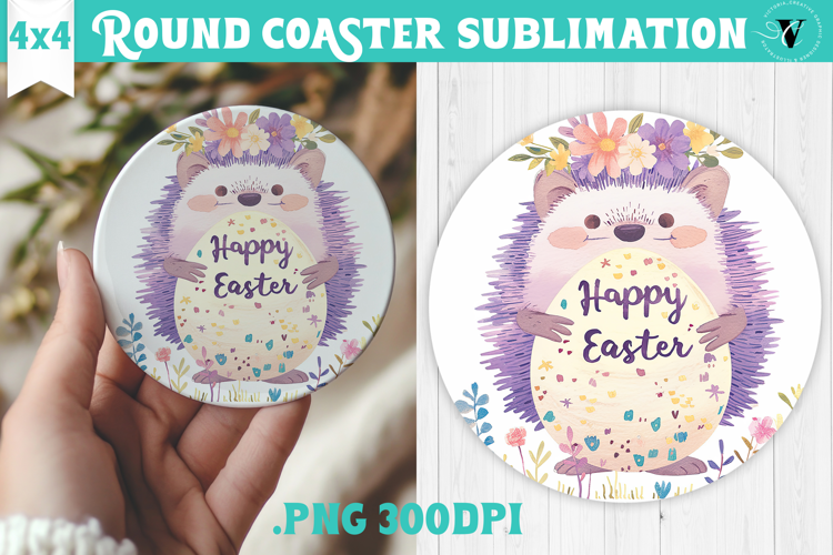 Easter Round Coaster | Watercolor Hedgehog | Happy Easter