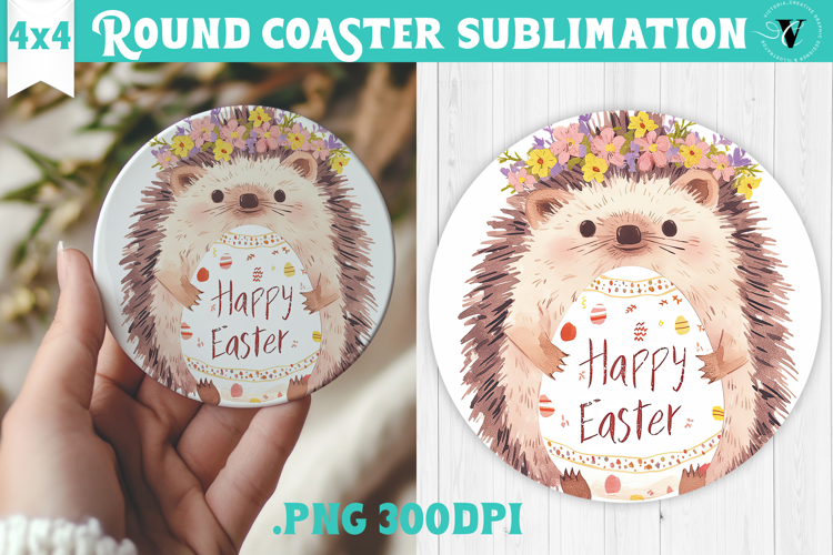 Easter Round Coaster | Watercolor Hedgehog | Happy Easter