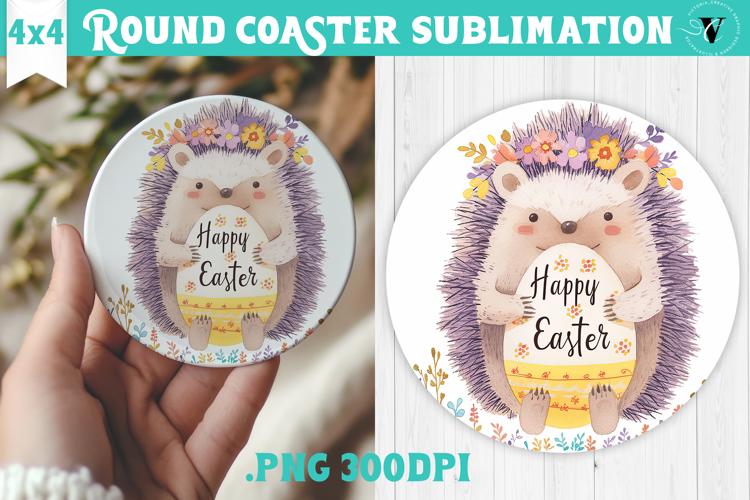 Easter Round Coaster | Watercolor Hedgehog | Happy Easter