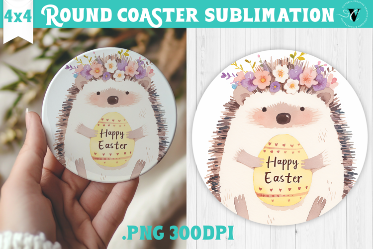Easter Round Coaster | Watercolor Hedgehog | Happy Easter