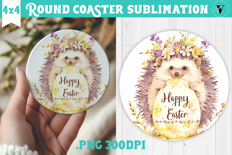 Easter Round Coaster | Watercolor Hedgehog | Happy Easter