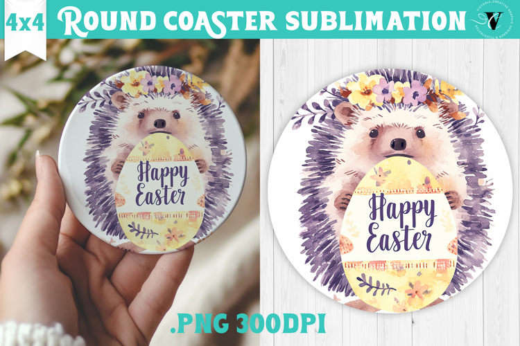 Easter Round Coaster | Watercolor Hedgehog | Happy Easter