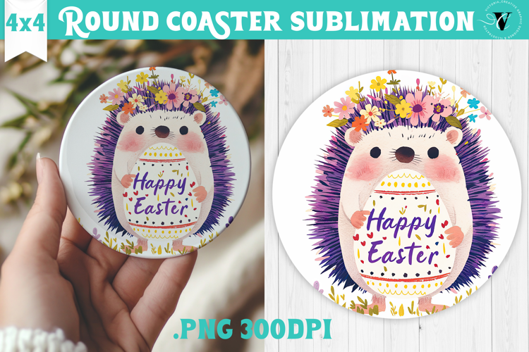 Easter Round Coaster | Watercolor Hedgehog | Happy Easter