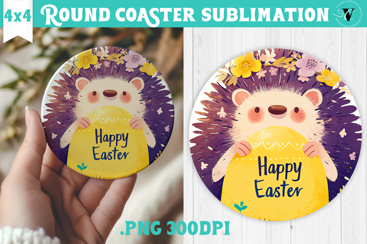 Easter Round Coaster | Watercolor Hedgehog | Happy Easter
