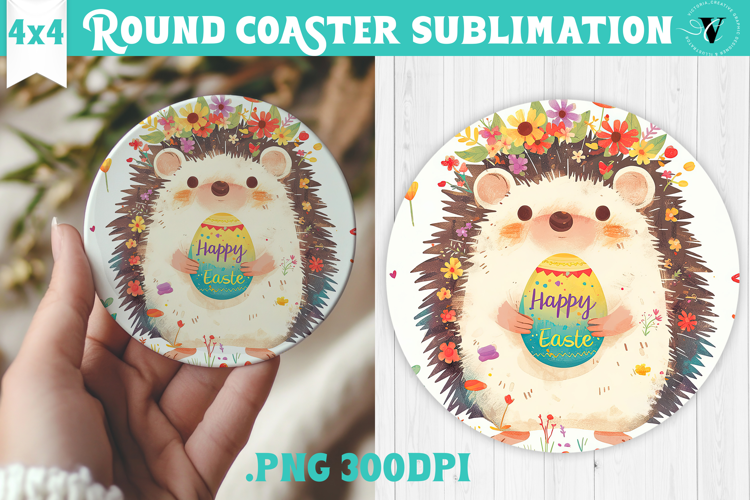 Easter Round Coaster | Watercolor Hedgehog | Happy Easter