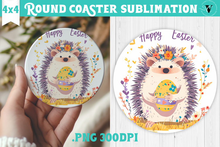 Easter Round Coaster | Watercolor Hedgehog | Happy Easter