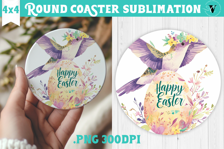 Easter Round Coaster | Watercolor Hummingbird | Happy Easter