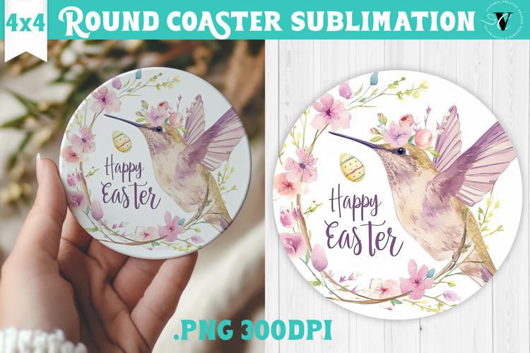 Easter Round Coaster | Watercolor Hummingbird | Happy Easter